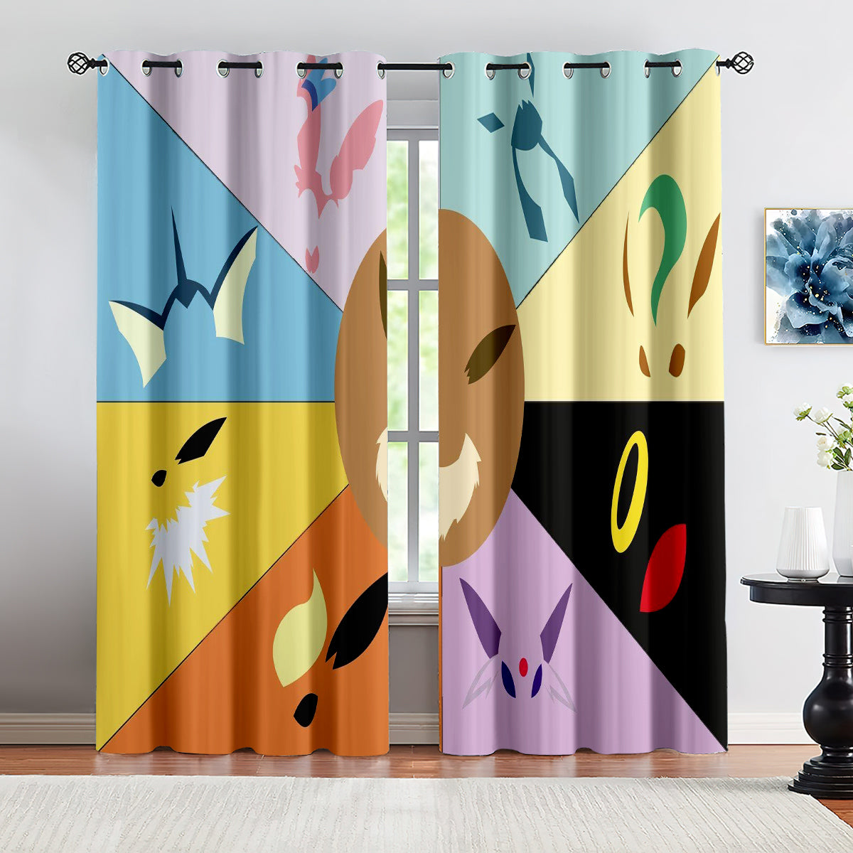 Pokemon Eevee Blackout Curtains Drapes for Window Treatment Set