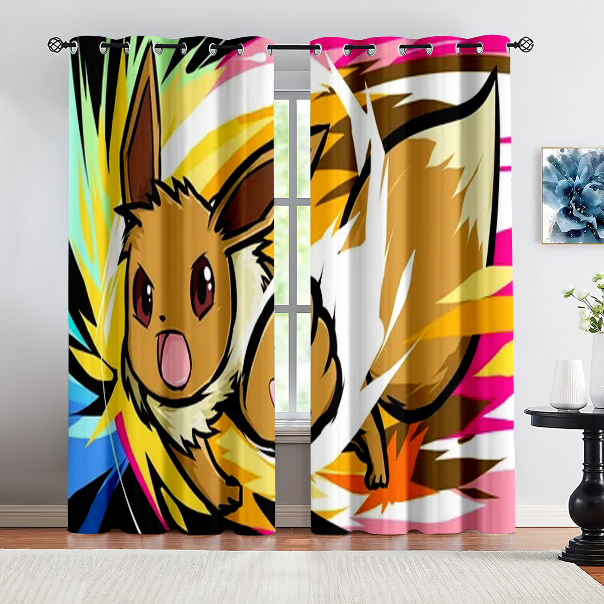 Pokemon Eevee Blackout Curtains Drapes for Window Treatment Set