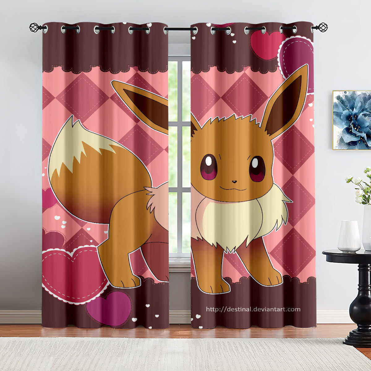Pokemon Eevee Blackout Curtains Drapes for Window Treatment Set