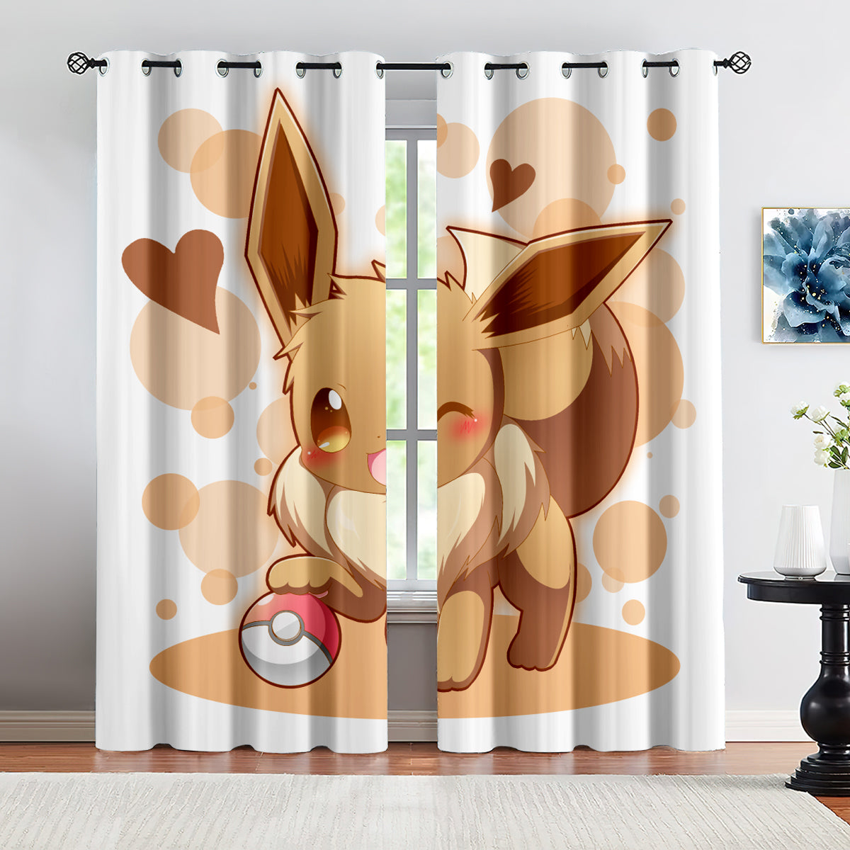 Pokemon Eevee Blackout Curtains Drapes for Window Treatment Set