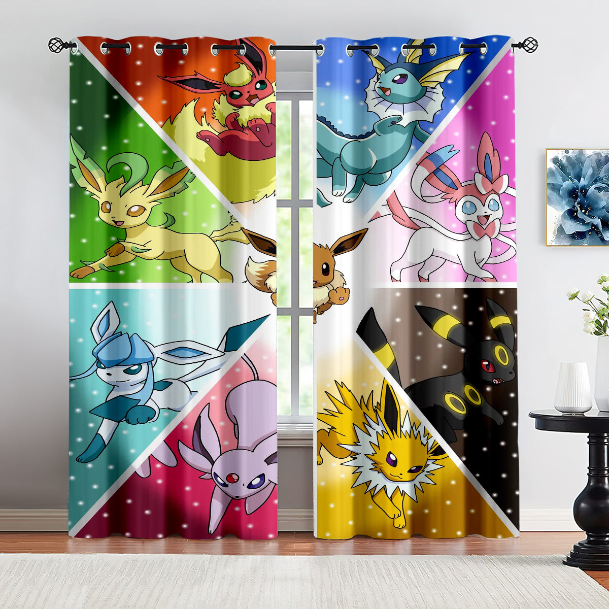 Pokemon Eevee Blackout Curtains Drapes for Window Treatment Set