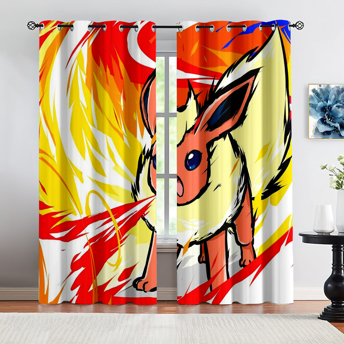 Pokemon Fennekin Flareon Blackout Curtains Drapes for Window Treatment Set