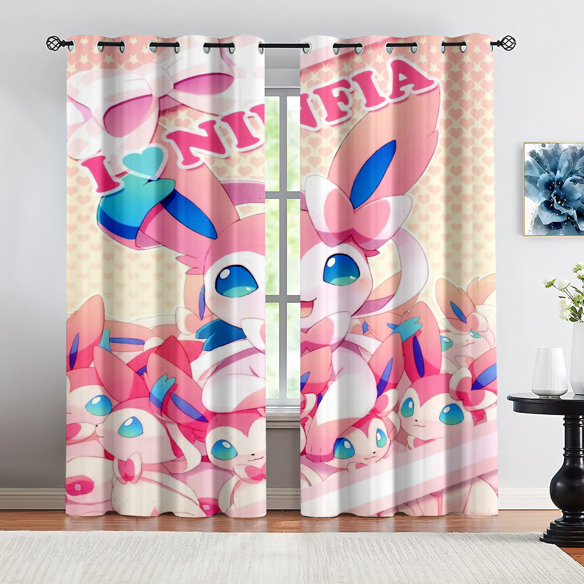 Pokemon Fennekin Flareon Blackout Curtains Drapes for Window Treatment Set