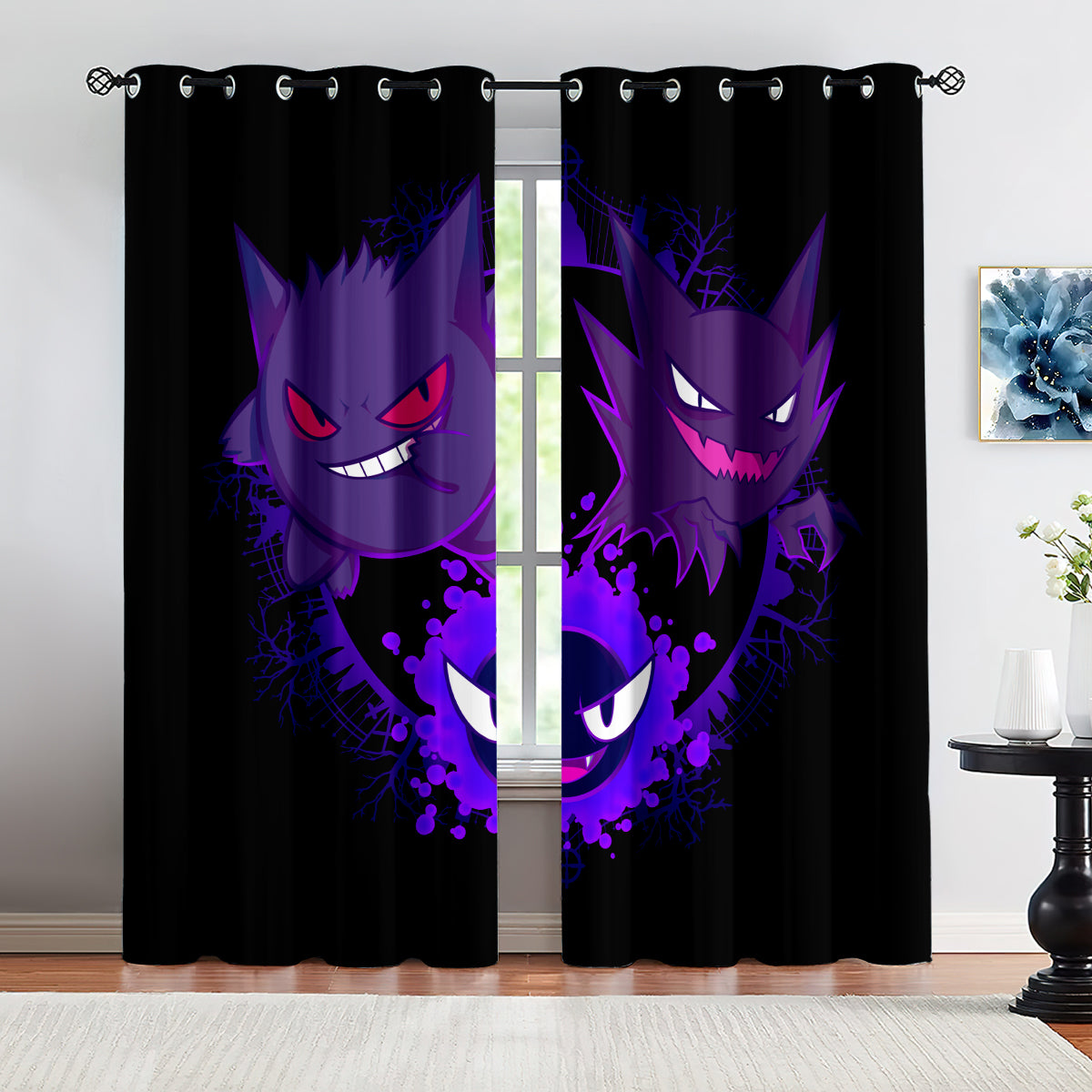 Pokemon Gengar Blackout Curtains Drapes for Window Treatment Set