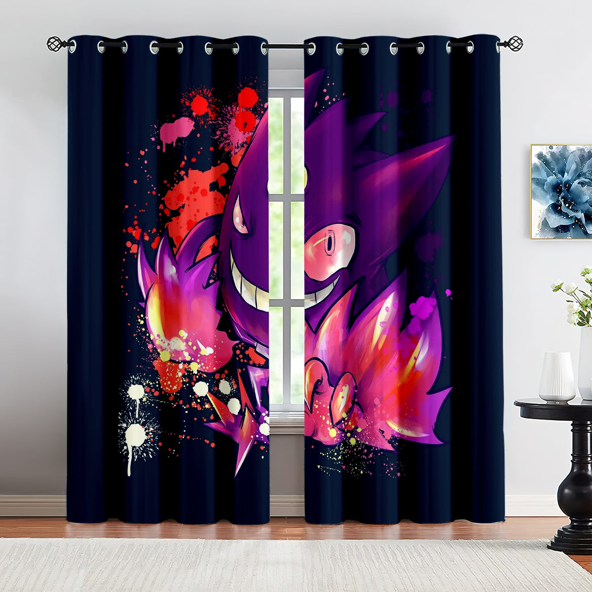 Pokemon Gengar Blackout Curtains Drapes for Window Treatment Set