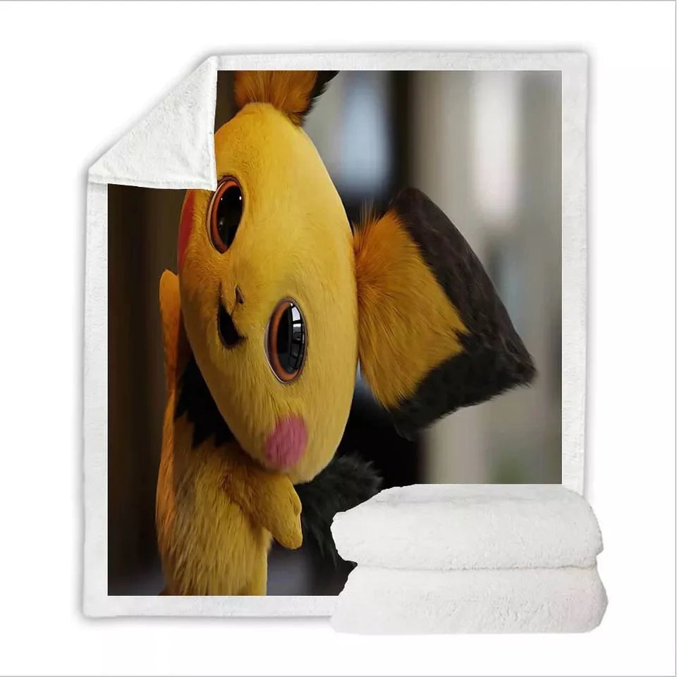 Pokemon Pikachu Blanket Super Soft Cozy Sherpa Fleece Throw Blanket for Kids Adults