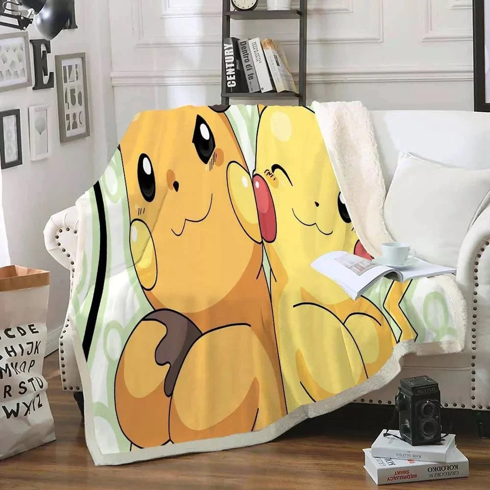 Pokemon Pikachu Blanket Super Soft Cozy Sherpa Fleece Throw Blanket for Kids Adults