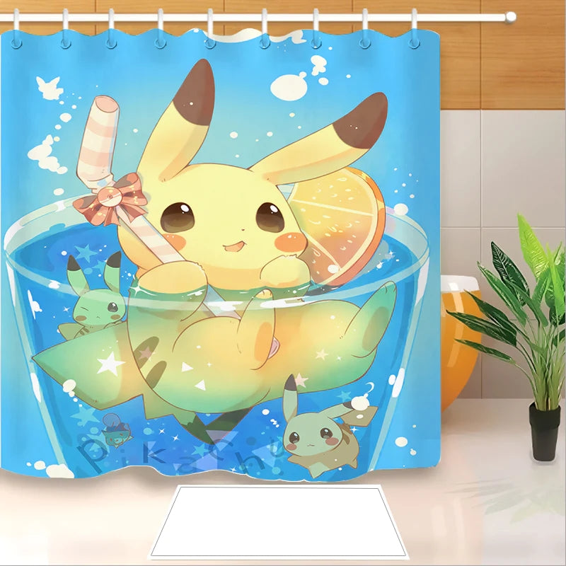 Pokemon Pikachu Shower Curtain Waterproof Bath Curtains Bathroom Decor With Hooks