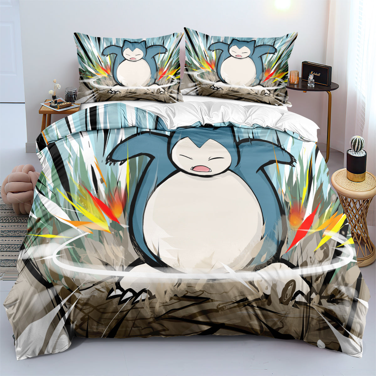 Pokemon Snorlax Duvet Cover Quilt Cover Pillowcase Bedding Set