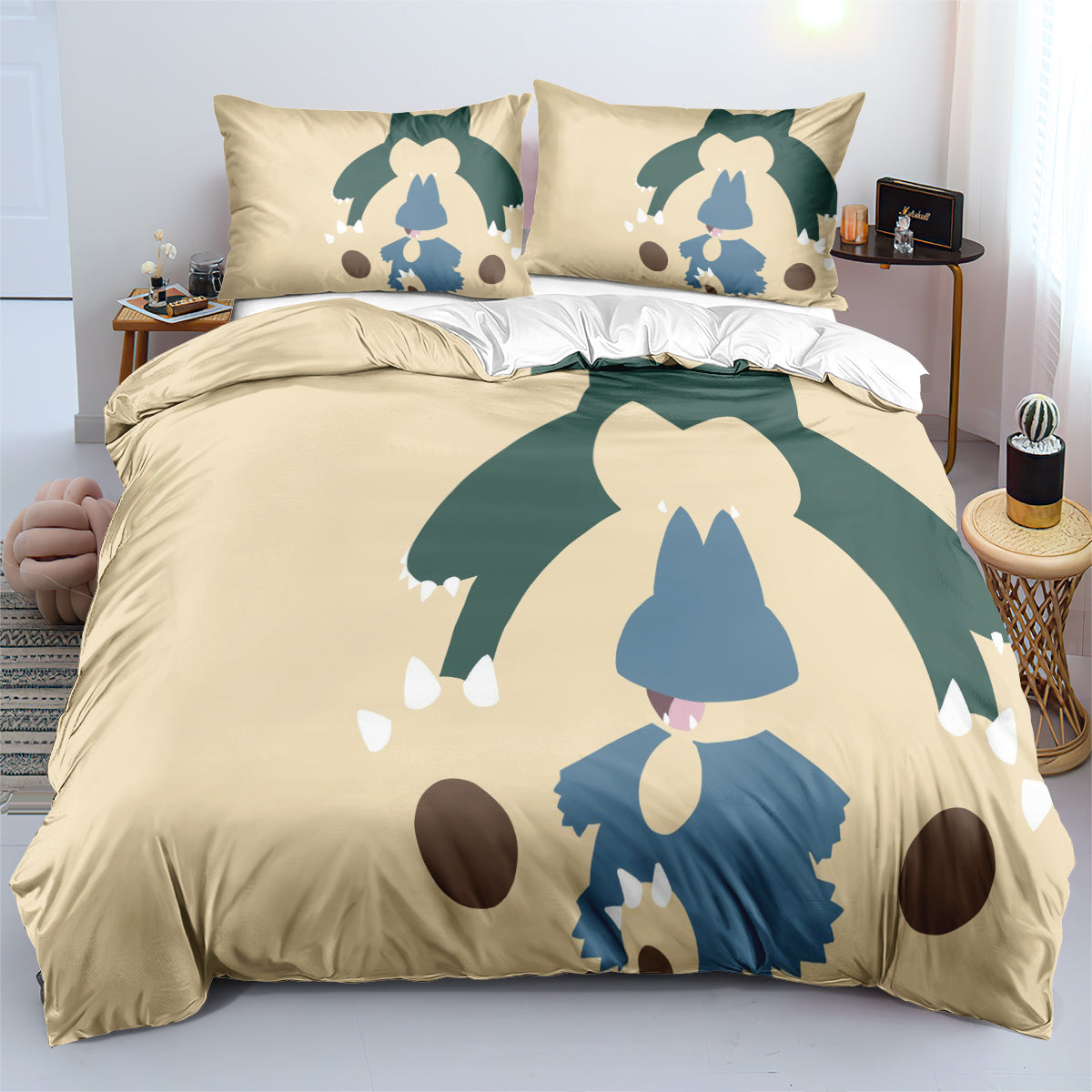 Pokemon Snorlax Duvet Cover Quilt Cover Pillowcase Bedding Set