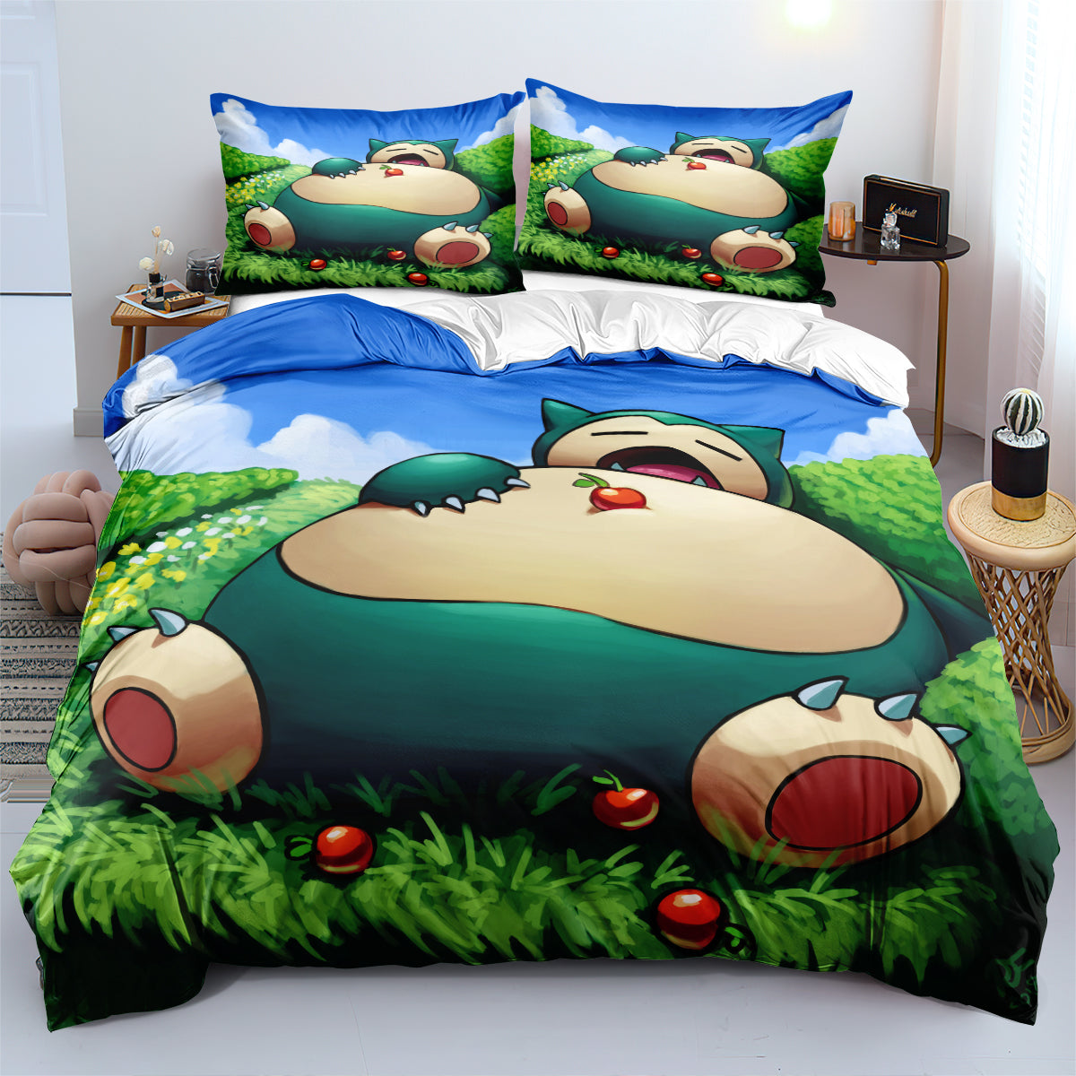 Pokemon Snorlax Duvet Cover Quilt Cover Pillowcase Bedding Set