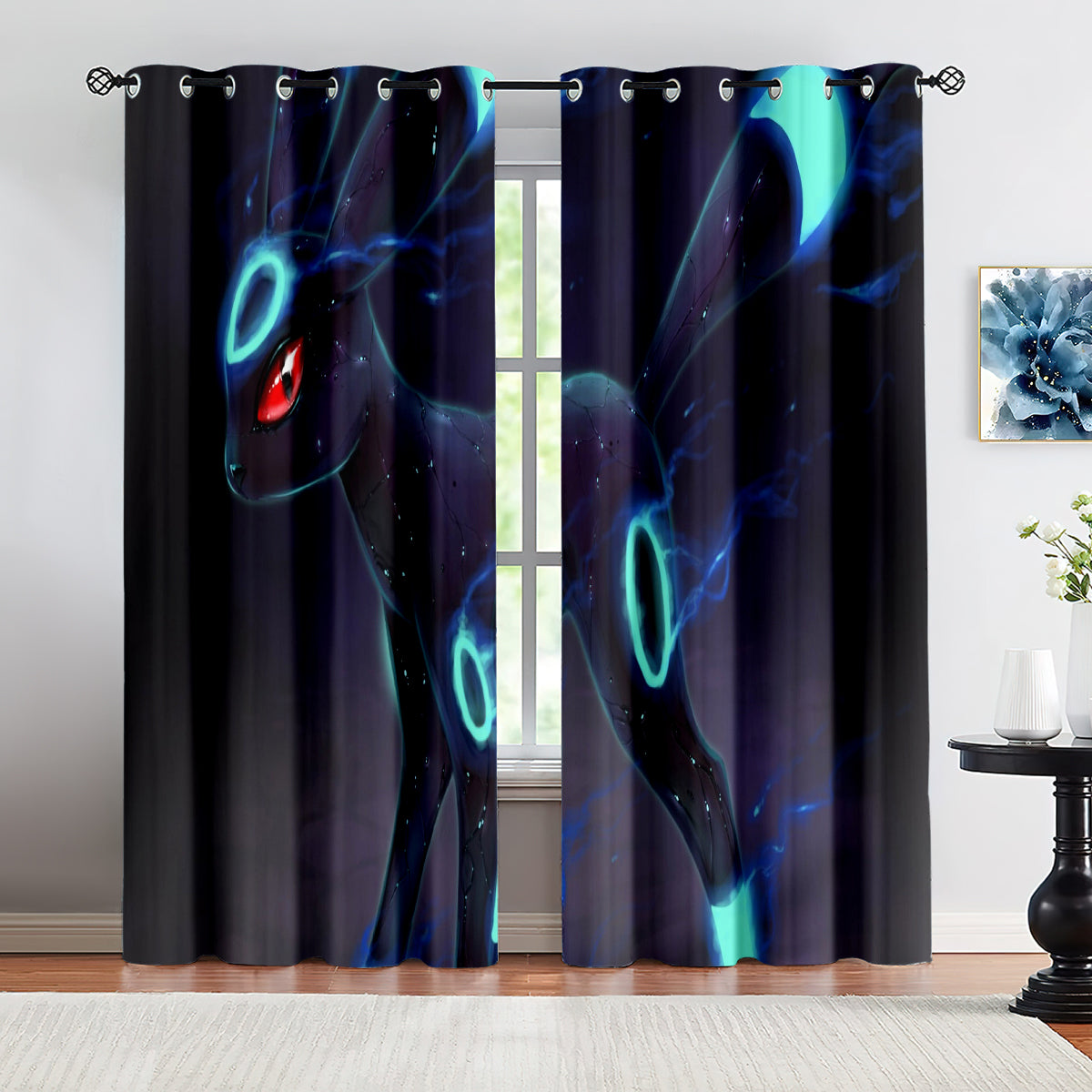 Pokemon Umbreon Blackout Curtains Drapes for Window Treatment Set