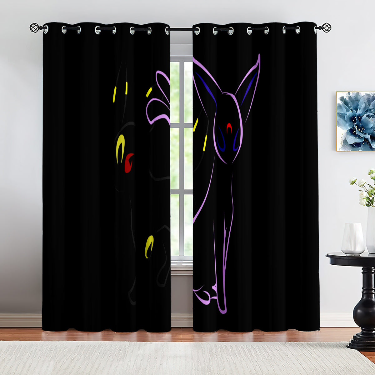 Pokemon Umbreon Blackout Curtains Drapes for Window Treatment Set