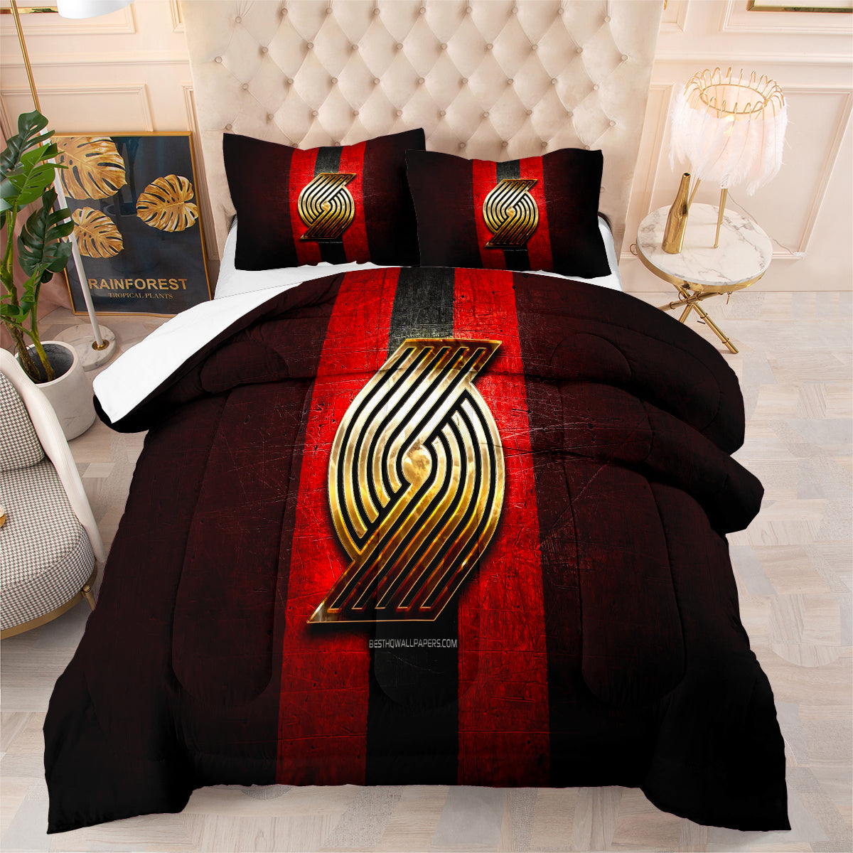 Portland Trail Blazers Basketball Comforter Pillowcase Sets Blanket All Season Reversible Quilted Duvet