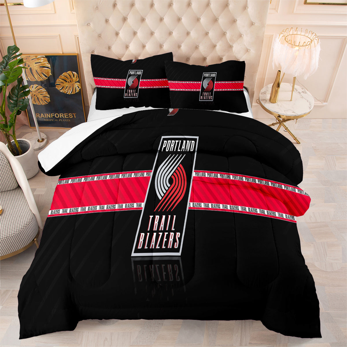 Portland Trail Blazers Basketball Comforter Pillowcase Sets Blanket All Season Reversible Quilted Duvet