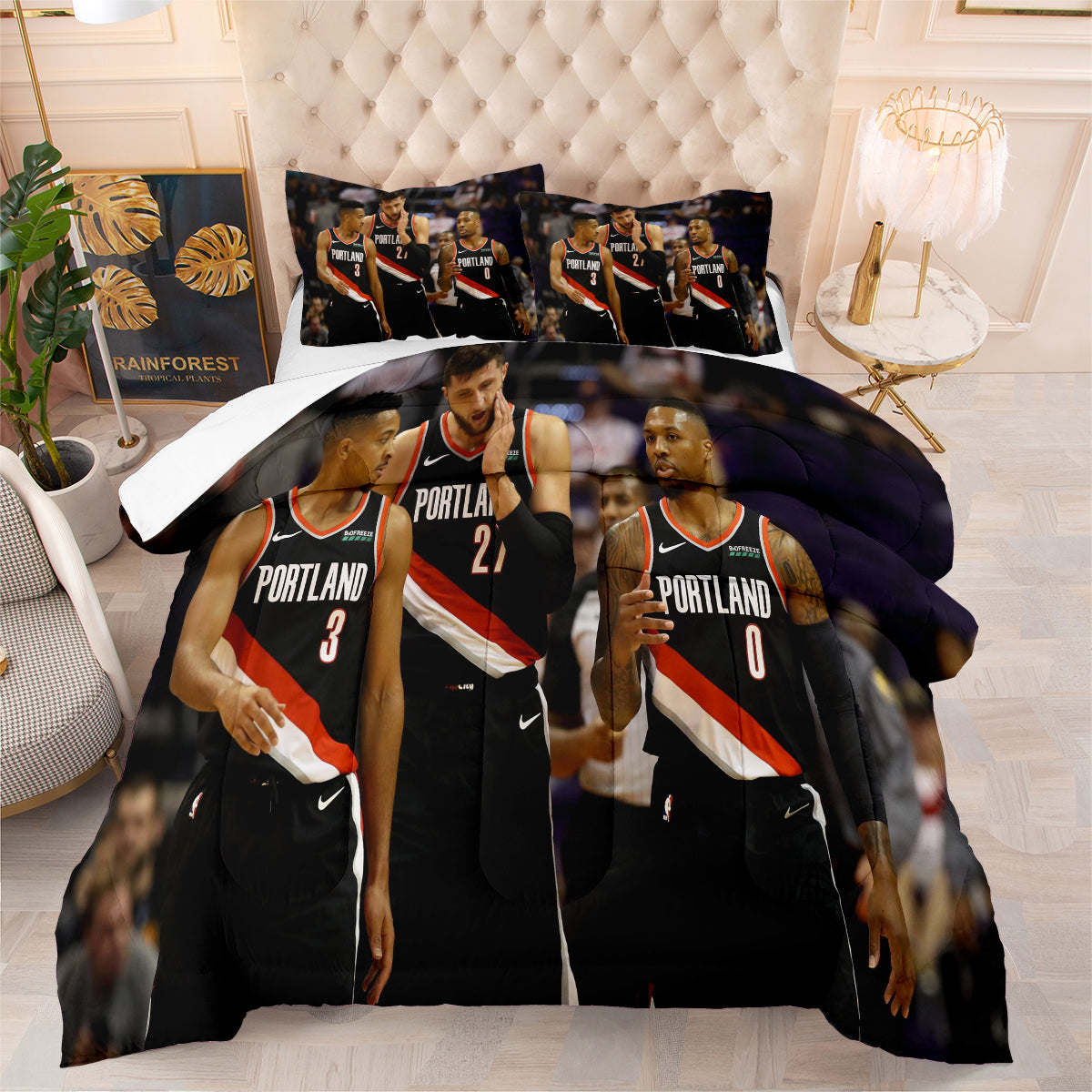 Portland Trail Blazers Basketball Comforter Pillowcase Sets Blanket All Season Reversible Quilted Duvet