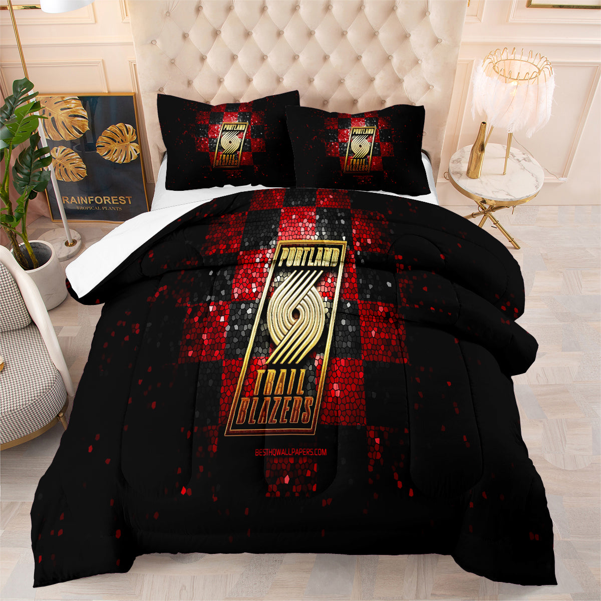 Portland Trail Blazers Basketball Comforter Pillowcase Sets Blanket All Season Reversible Quilted Duvet