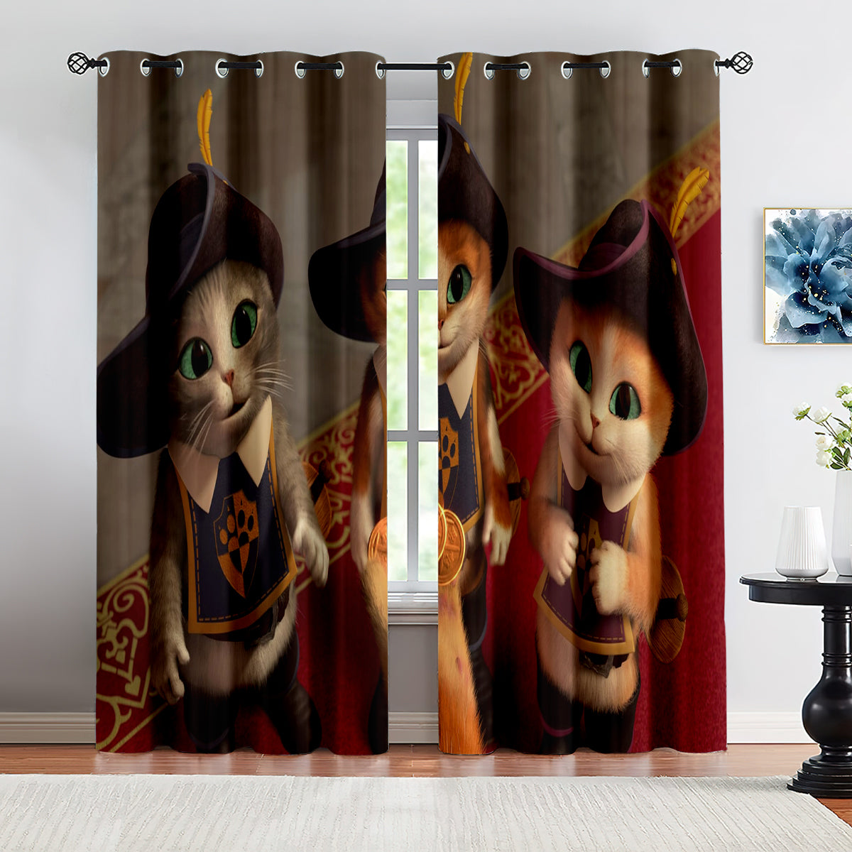 Puss in Boots Blackout Curtains Drapes for Window Treatment Set