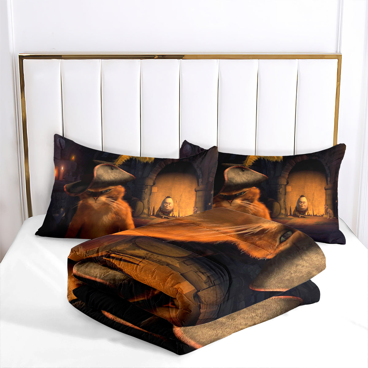 Puss in Boots Comforter Pillowcase Sets Blanket All Season Reversible Quilted Duvet