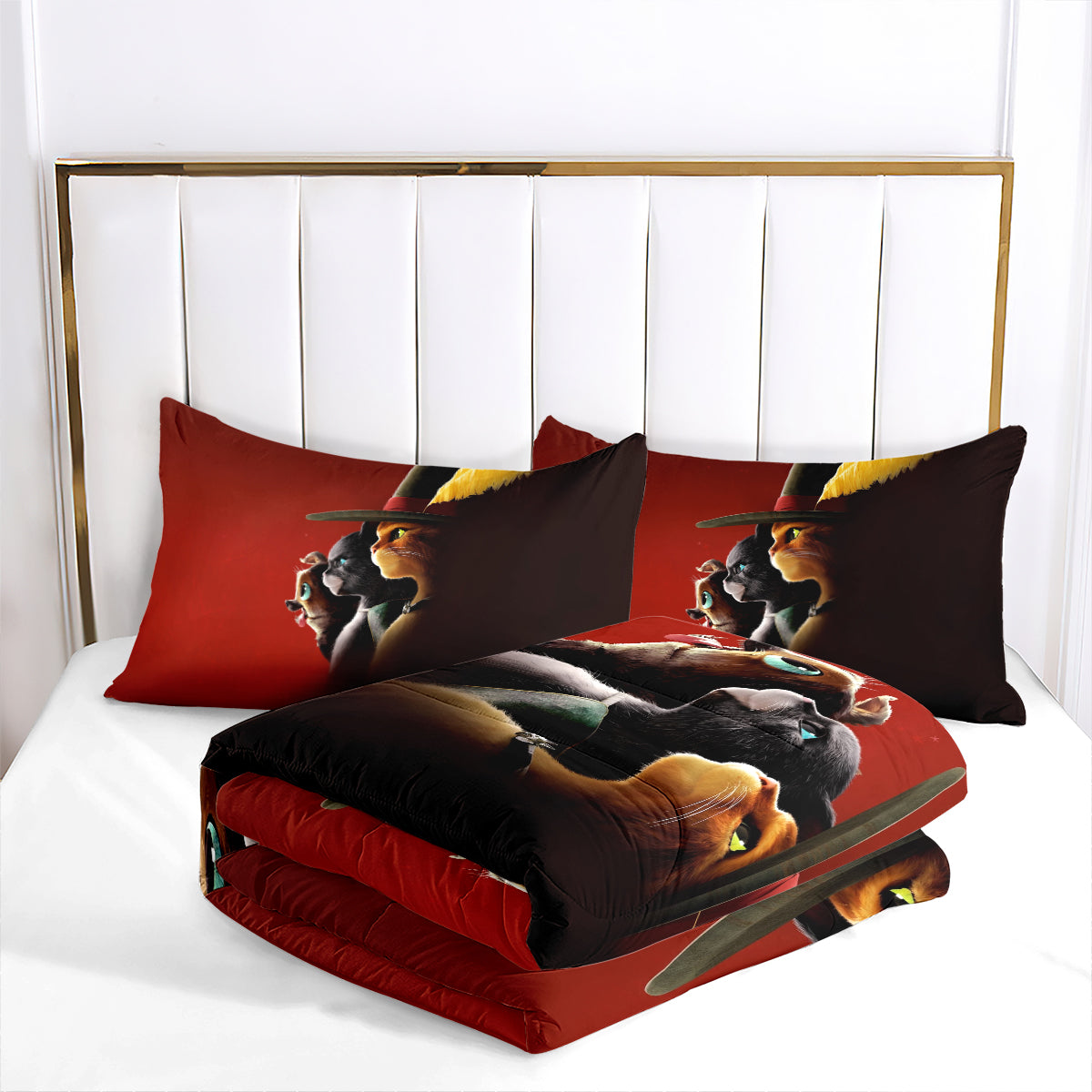 Puss in Boots Comforter Pillowcase Sets Blanket All Season Reversible Quilted Duvet