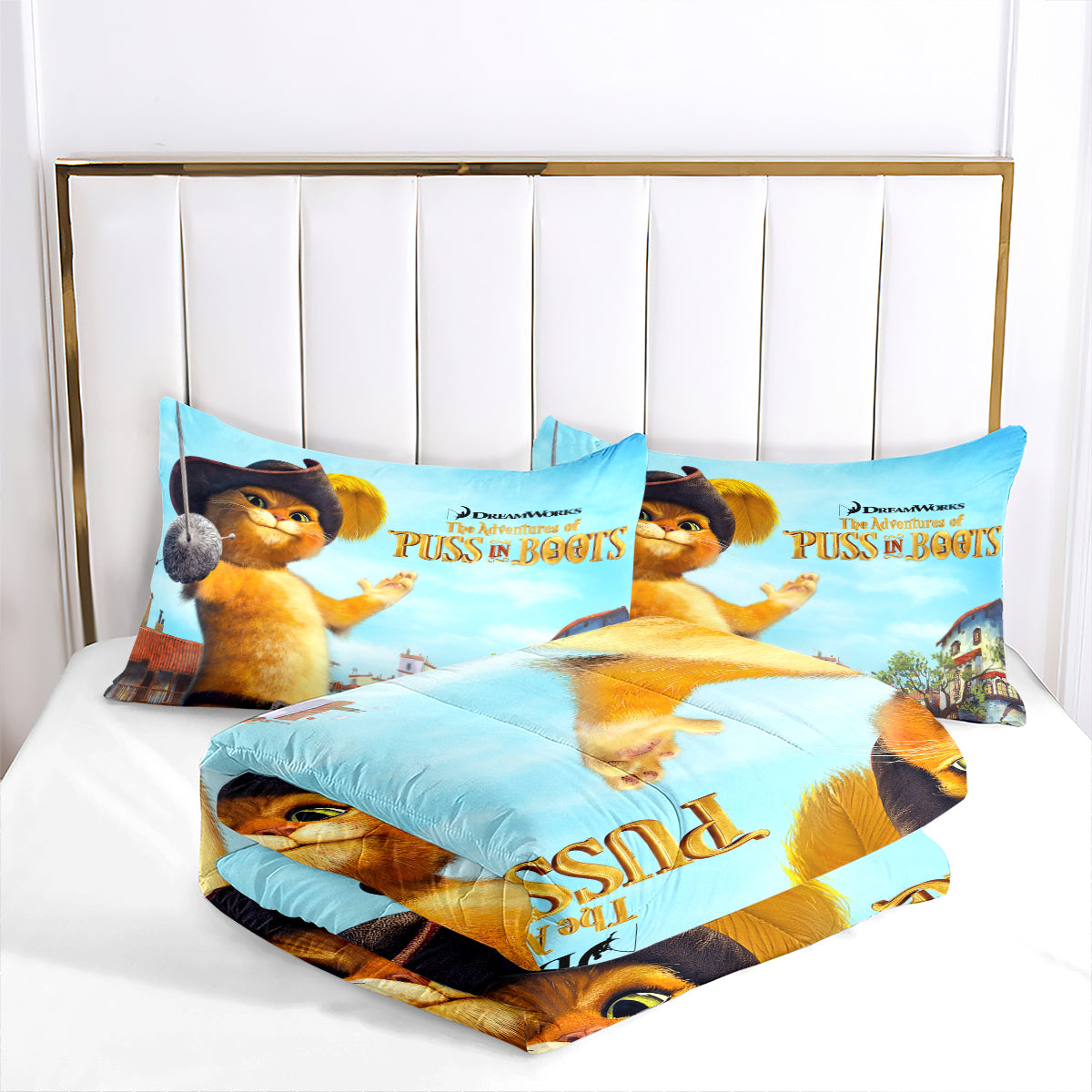 Puss in Boots Comforter Pillowcase Sets Blanket All Season Reversible Quilted Duvet