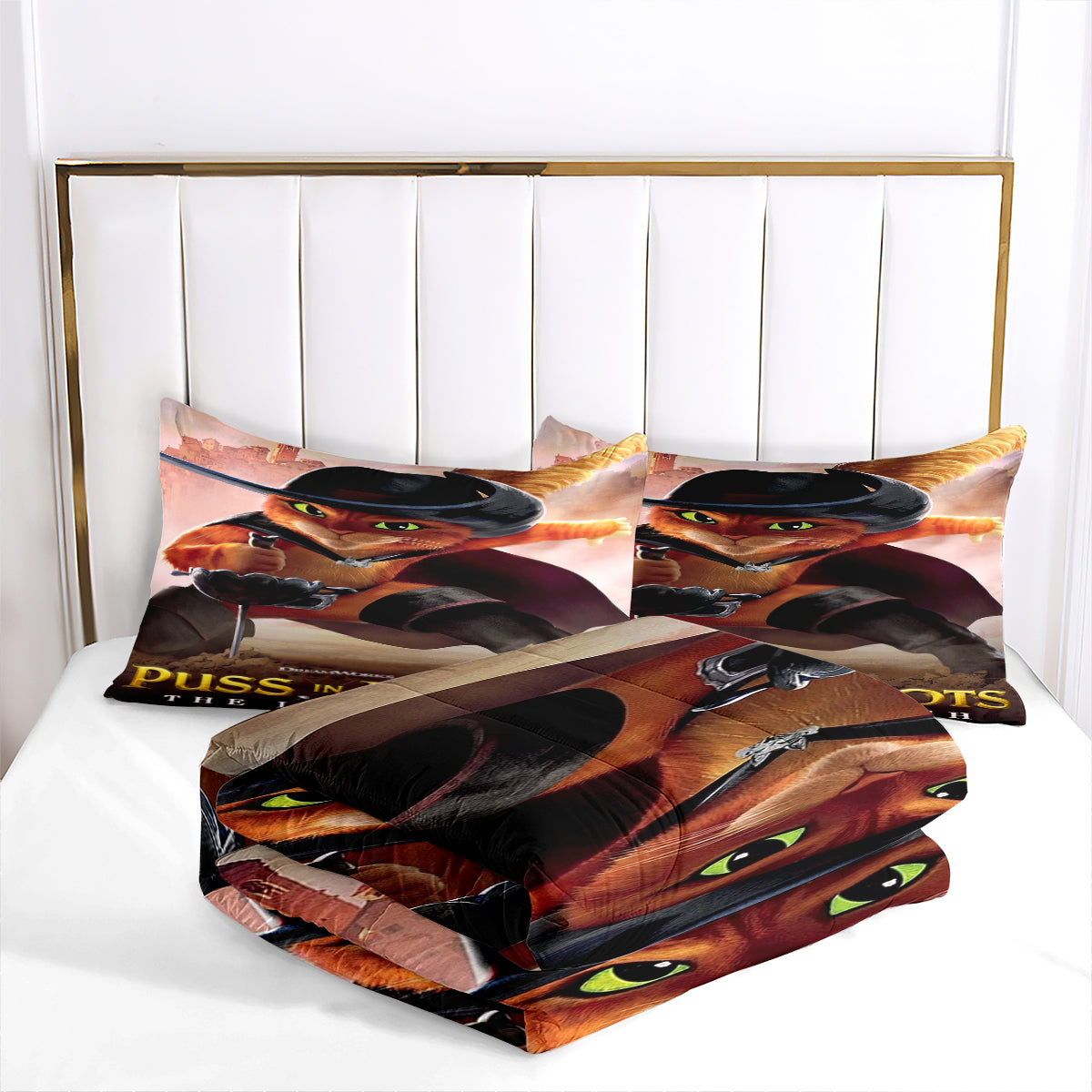 Puss in Boots Comforter Pillowcase Sets Blanket All Season Reversible Quilted Duvet