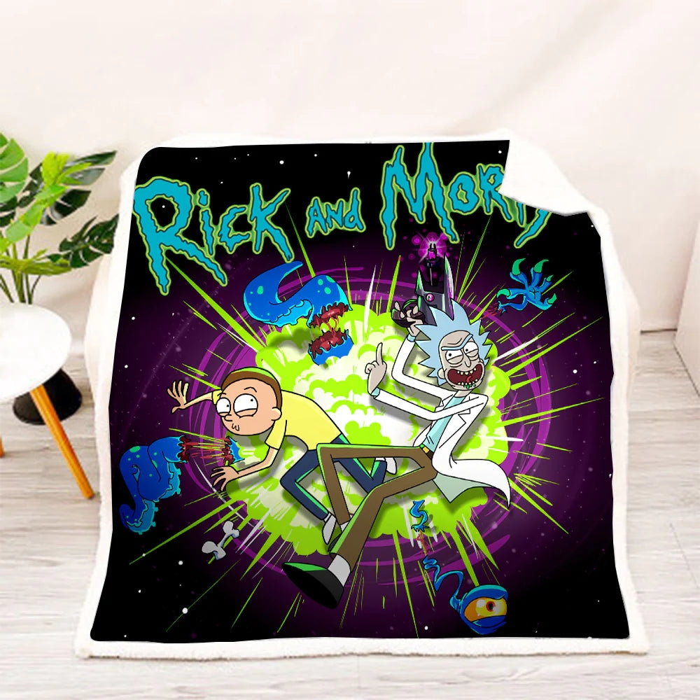 Rick and Morty Blanket Super Soft Cozy Sherpa Fleece Throw Blanket for Kids Adults