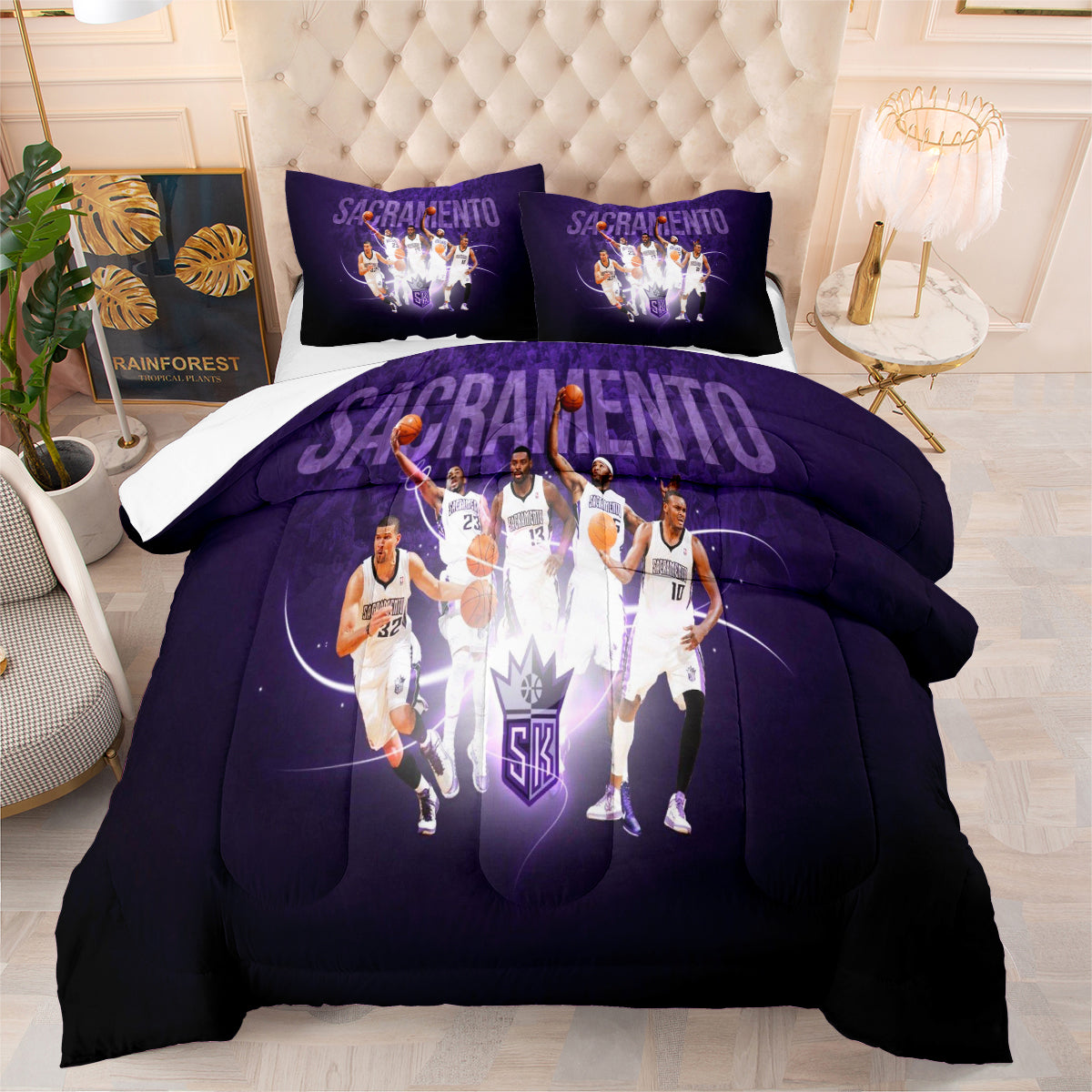 Sacramento Kings Basketball Comforter Pillowcase Sets Blanket All Season Reversible Quilted Duvet