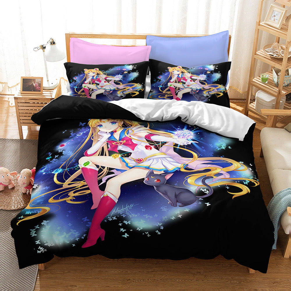 Sailor Moon Duvet Cover Quilt Case Pillowcase Bedding Set Bedroom Decor