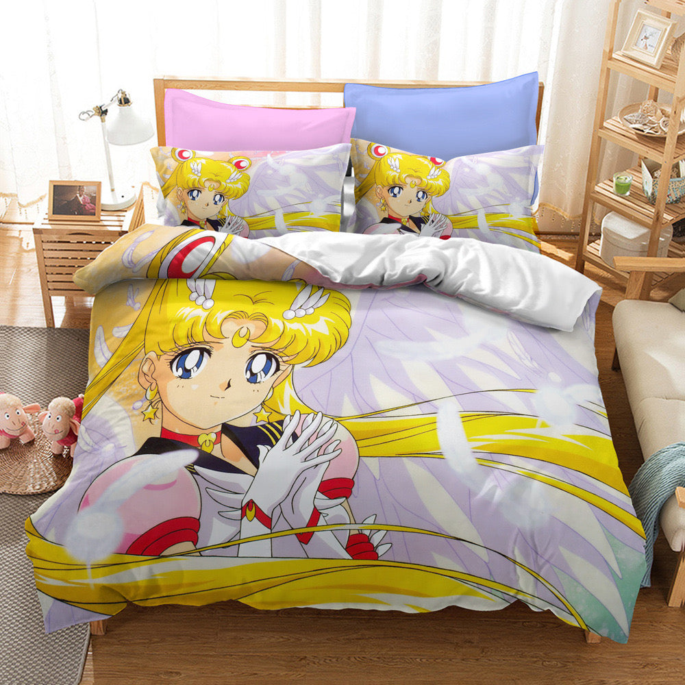 Sailor Moon Duvet Cover Quilt Case Pillowcase Bedding Set Bedroom Decor
