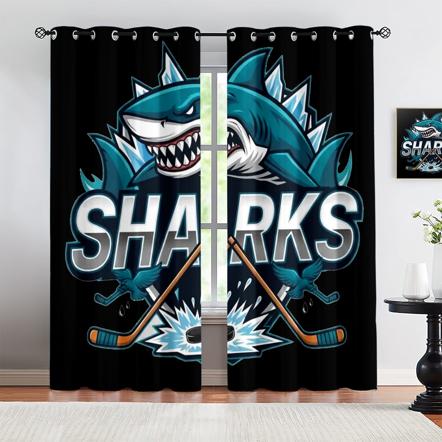 San Jose Sharks Blackout Curtains Drapes For Window Treatment Set