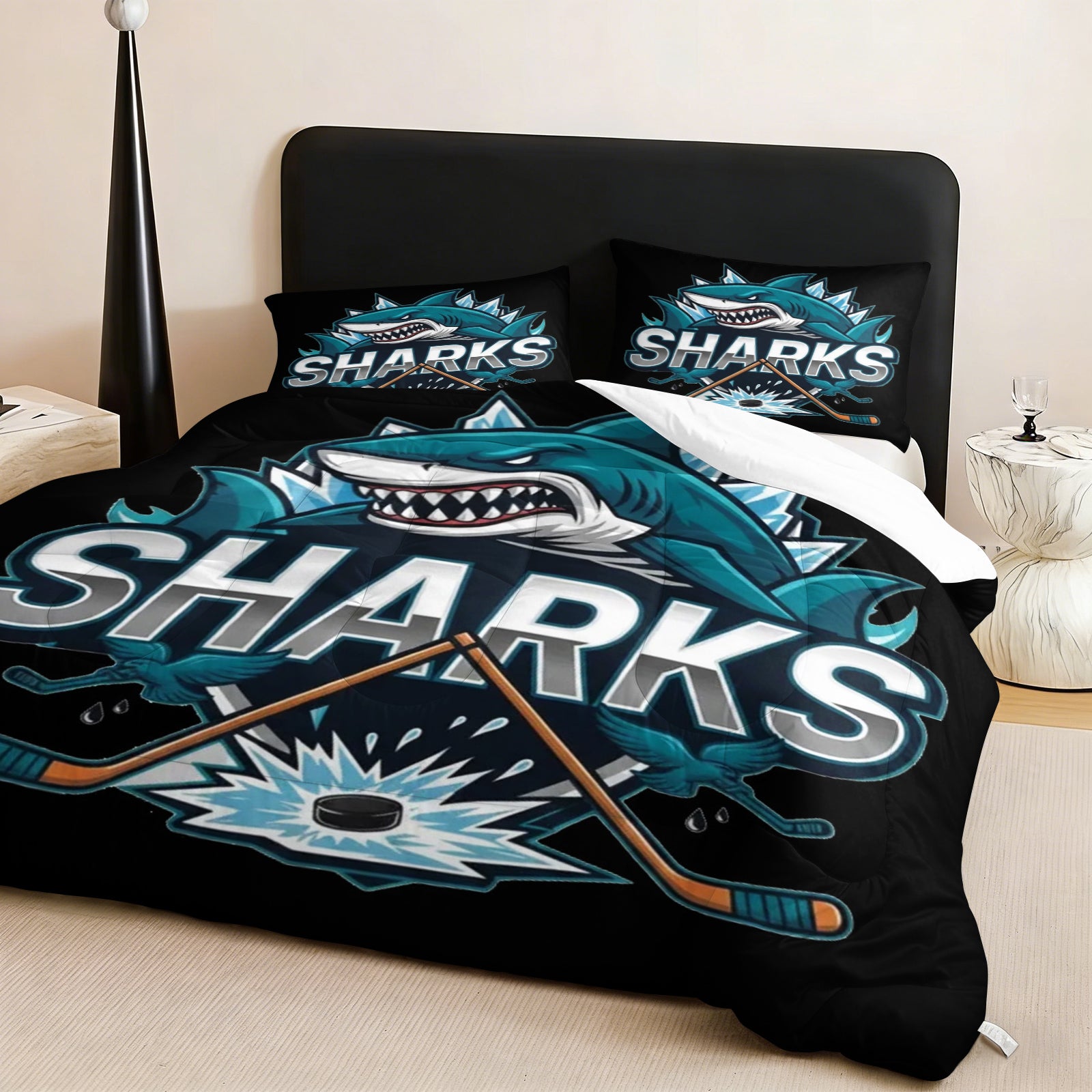San Jose Sharks Hockey League Comforter Pillowcase Sets Blanket All Season Reversible Quilted Duvet