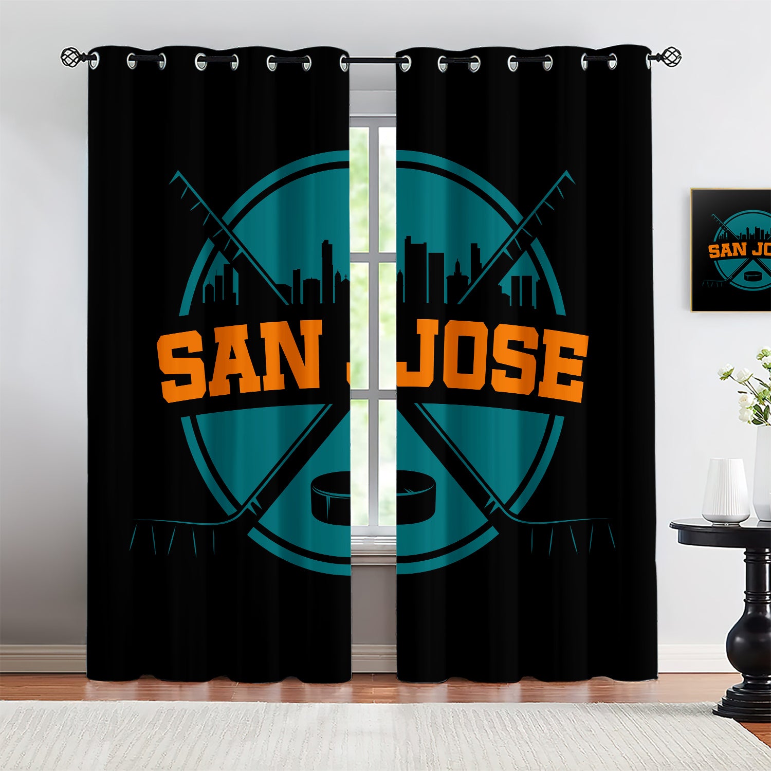 San Jose Sharks Blackout Curtains Drapes For Window Treatment Set