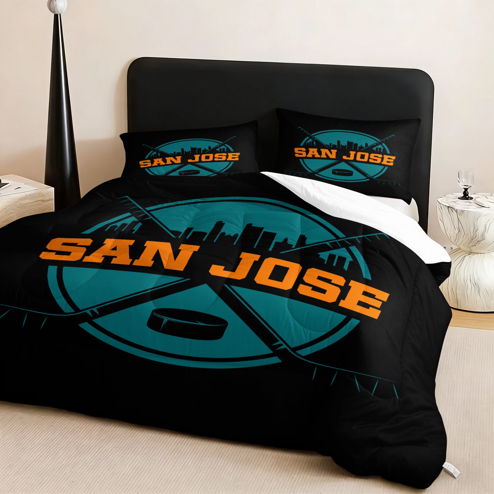 San Jose Sharks Hockey League Comforter Pillowcase Sets Blanket All Season Reversible Quilted Duvet
