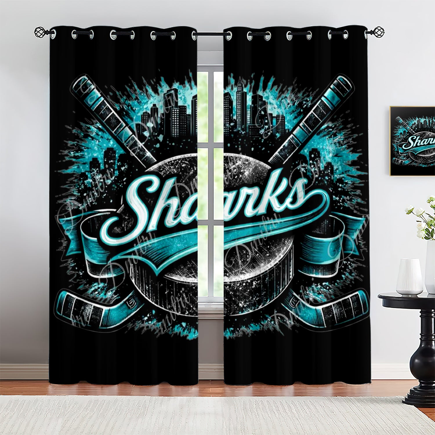 San Jose Sharks Blackout Curtains Drapes For Window Treatment Set