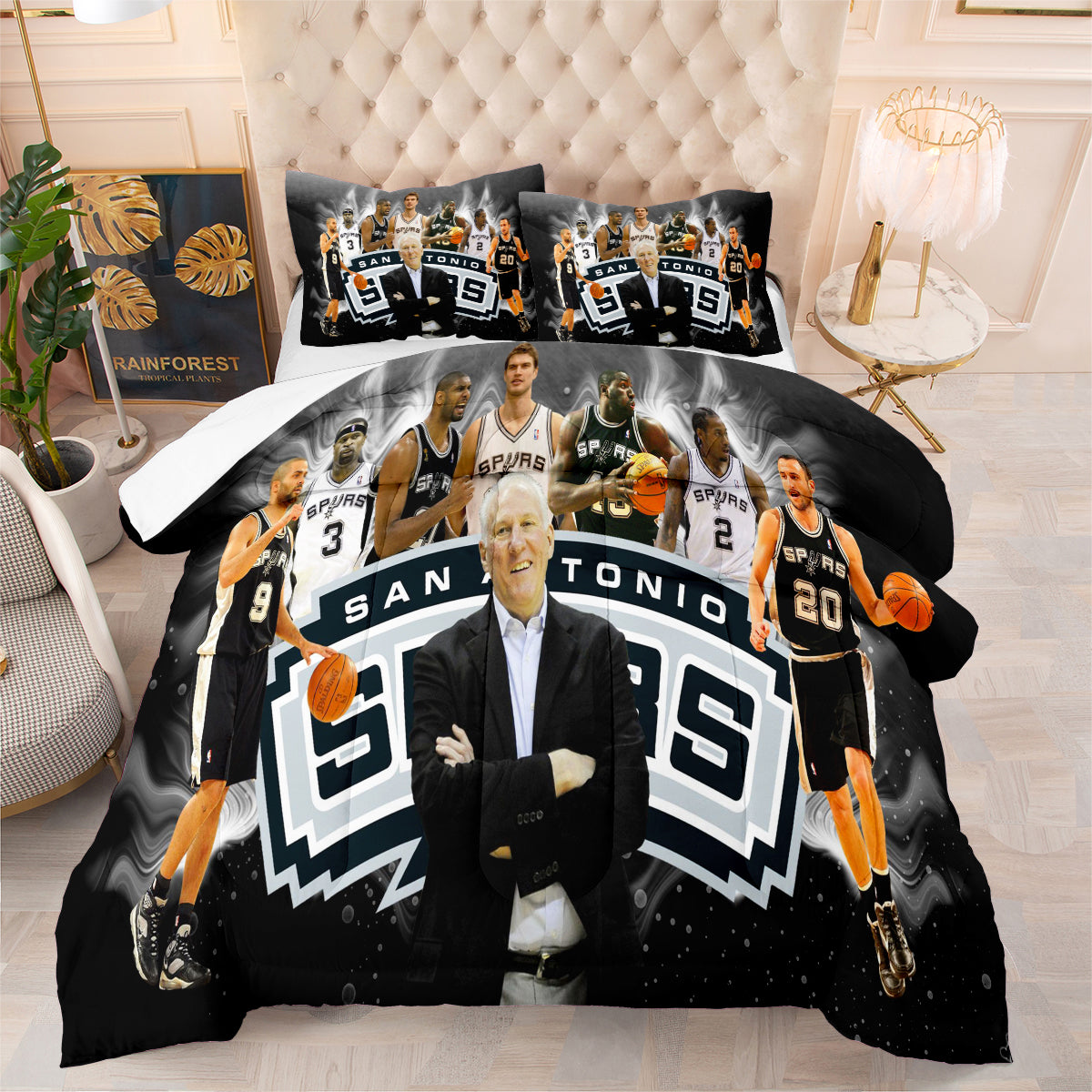 San Antonio Spurs Basketball Comforter Pillowcase Sets Blanket All Season Reversible Quilted Duvet