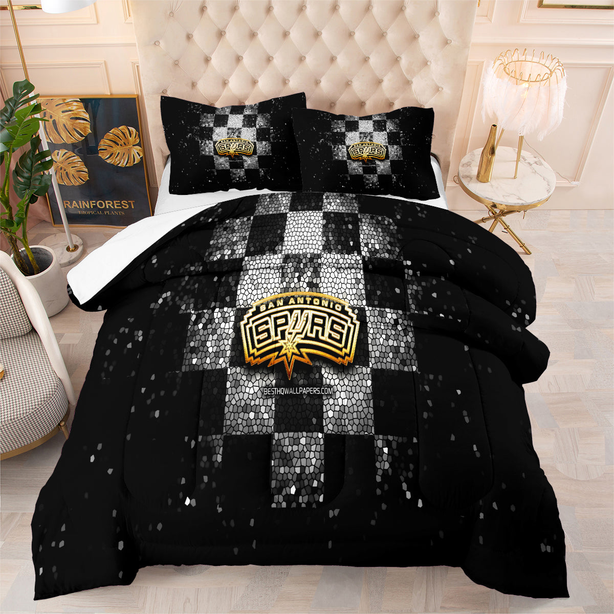 San Antonio Spurs Basketball Comforter Pillowcase Sets Blanket All Season Reversible Quilted Duvet