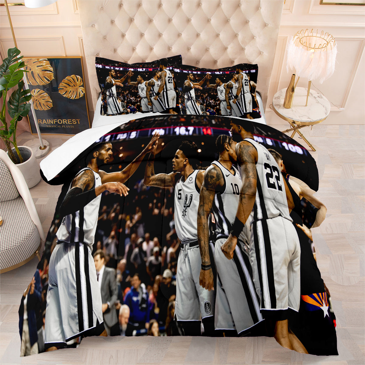 San Antonio Spurs Basketball Comforter Pillowcase Sets Blanket All Season Reversible Quilted Duvet