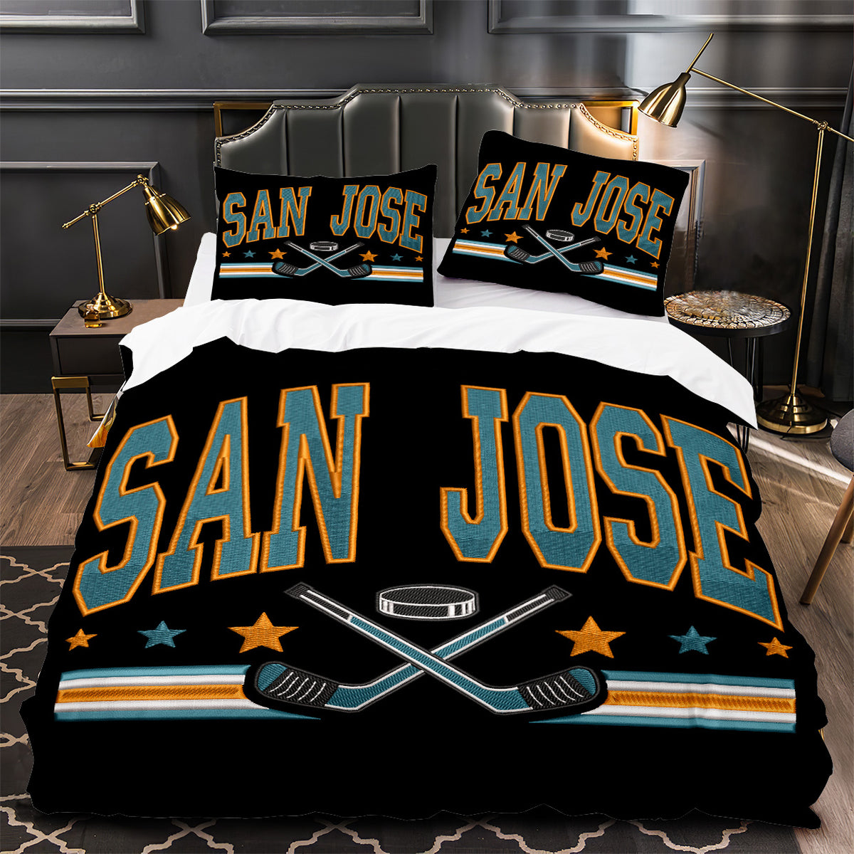 San Jose Sharks Hockey Duvet Cover Quilt Case Pillowcase Bedding Set Without Filler