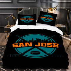 San Jose Sharks Hockey Duvet Cover Quilt Case Pillowcase Bedding Set Without Filler