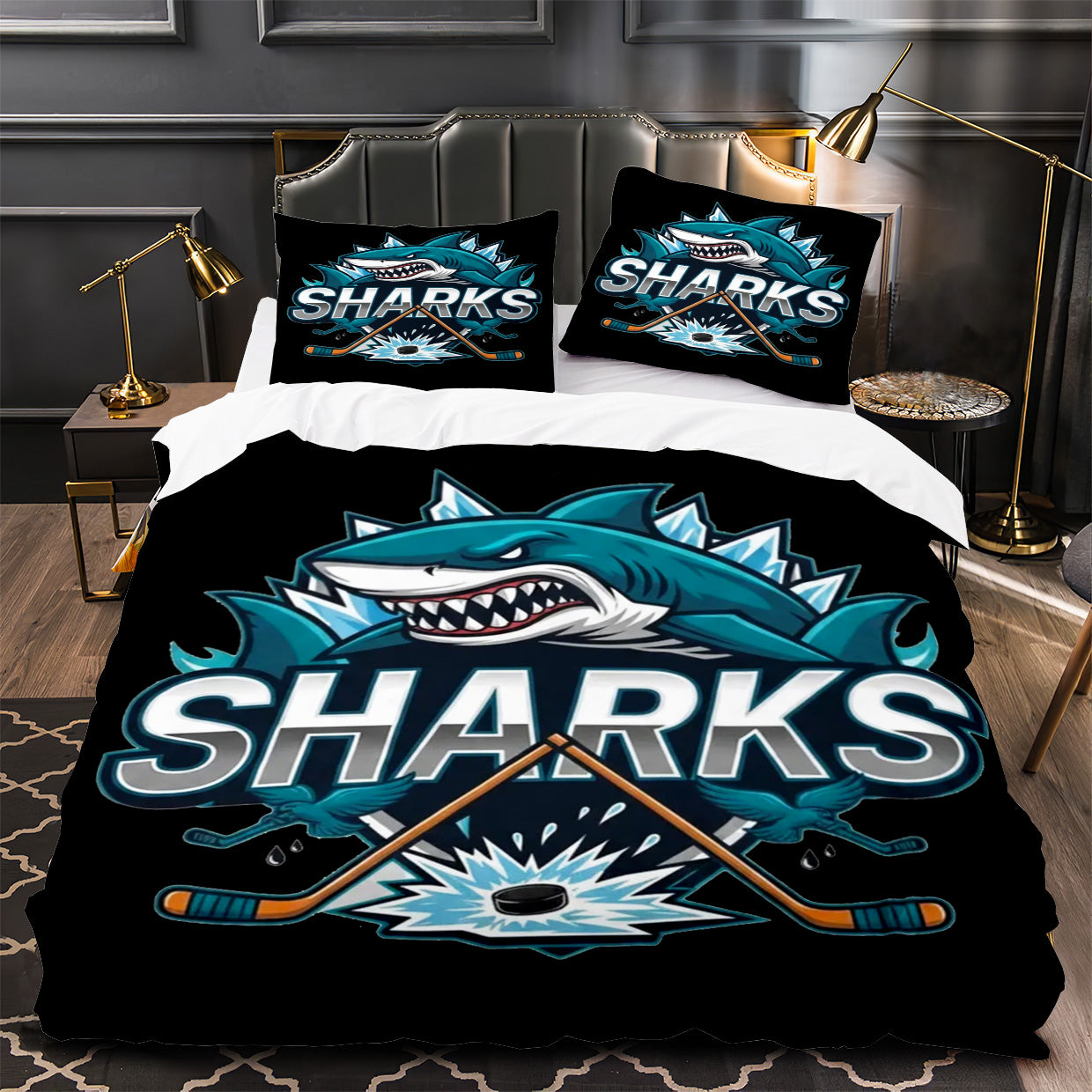 San Jose Sharks Hockey Duvet Cover Quilt Case Pillowcase Bedding Set Without Filler
