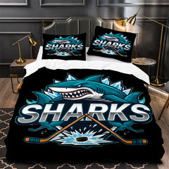 San Jose Sharks Hockey Duvet Cover Quilt Case Pillowcase Bedding Set Without Filler