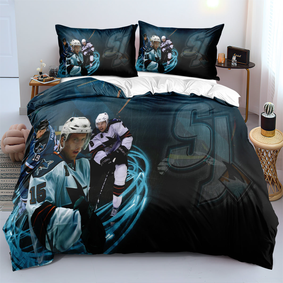San Jose Sharks Hockey League Duvet Cover Quilt Case Pillowcases
