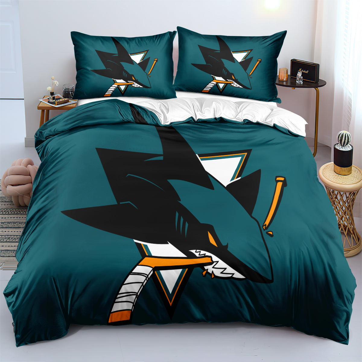 San Jose Sharks Hockey League Duvet Cover Quilt Case Pillowcases