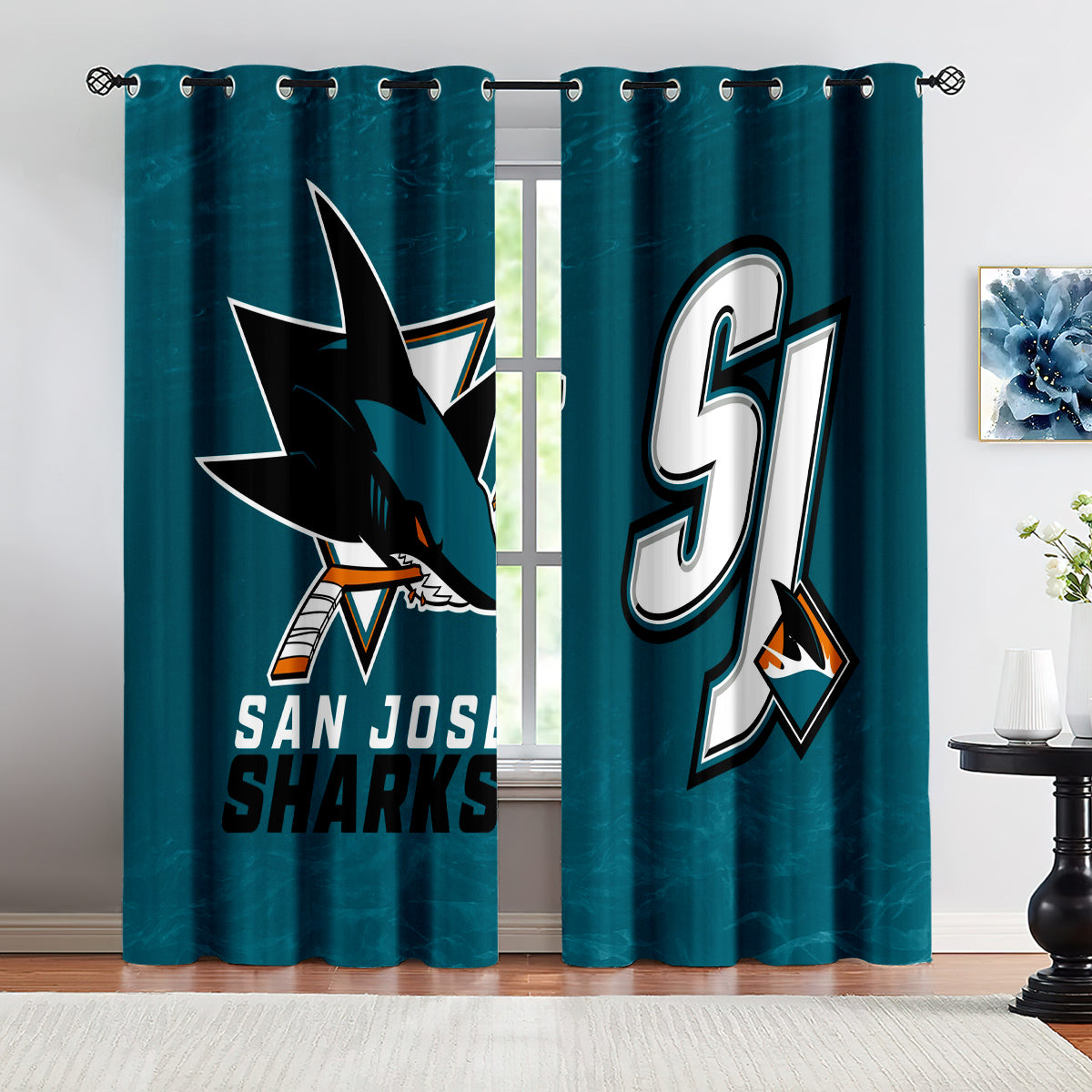 San Jose Sharks Hockey League Blackout Curtains Drapes For Window Treatment Set