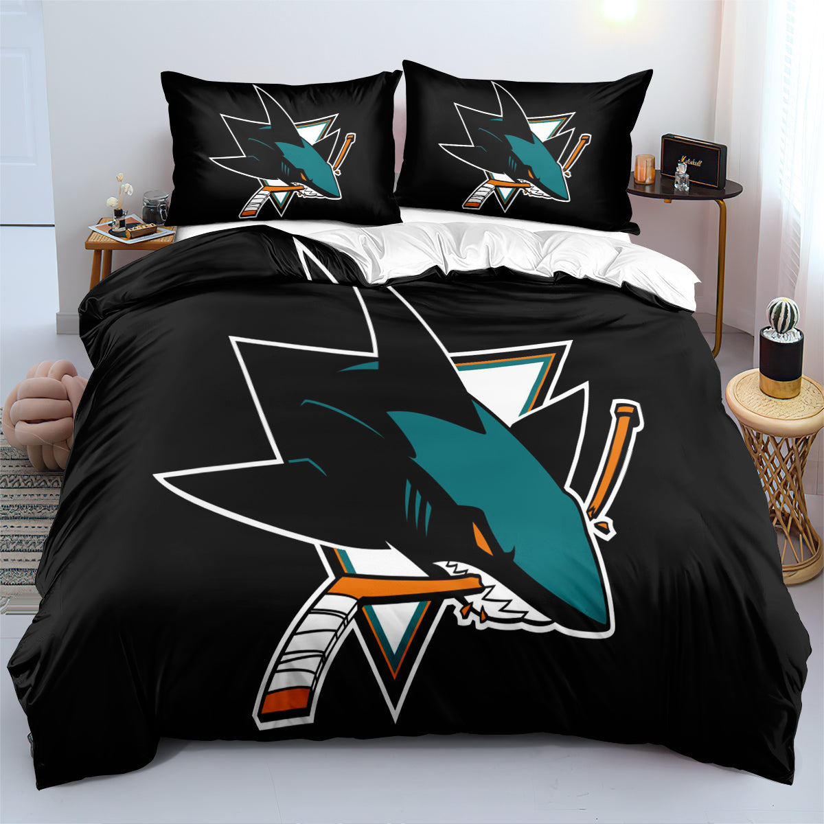 San Jose Sharks Hockey League Duvet Cover Quilt Case Pillowcases