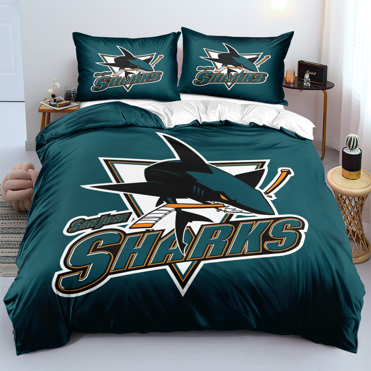 San Jose Sharks Hockey League Duvet Cover Quilt Case Pillowcases