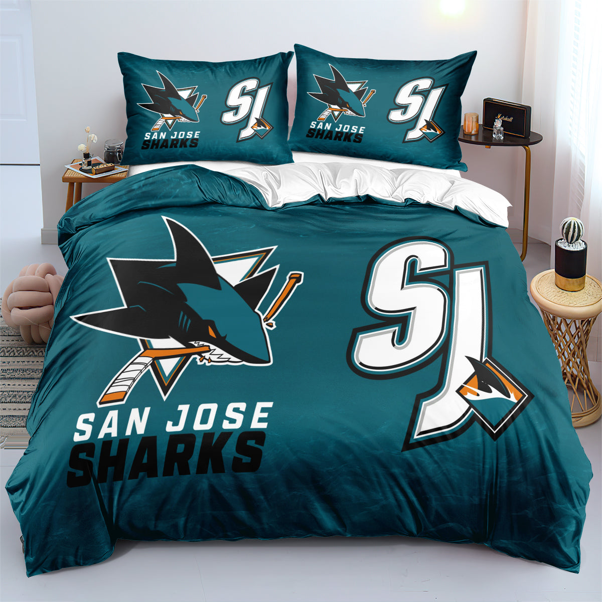 San Jose Sharks Hockey League Duvet Cover Quilt Case Pillowcases