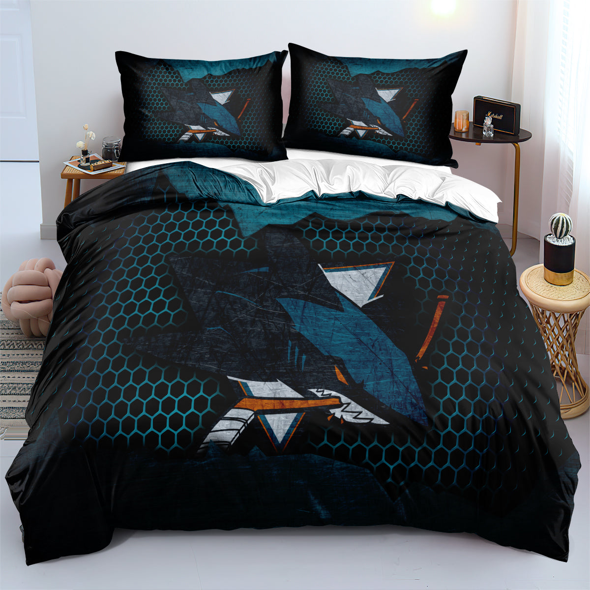 San Jose Sharks Hockey League Duvet Cover Quilt Case Pillowcases