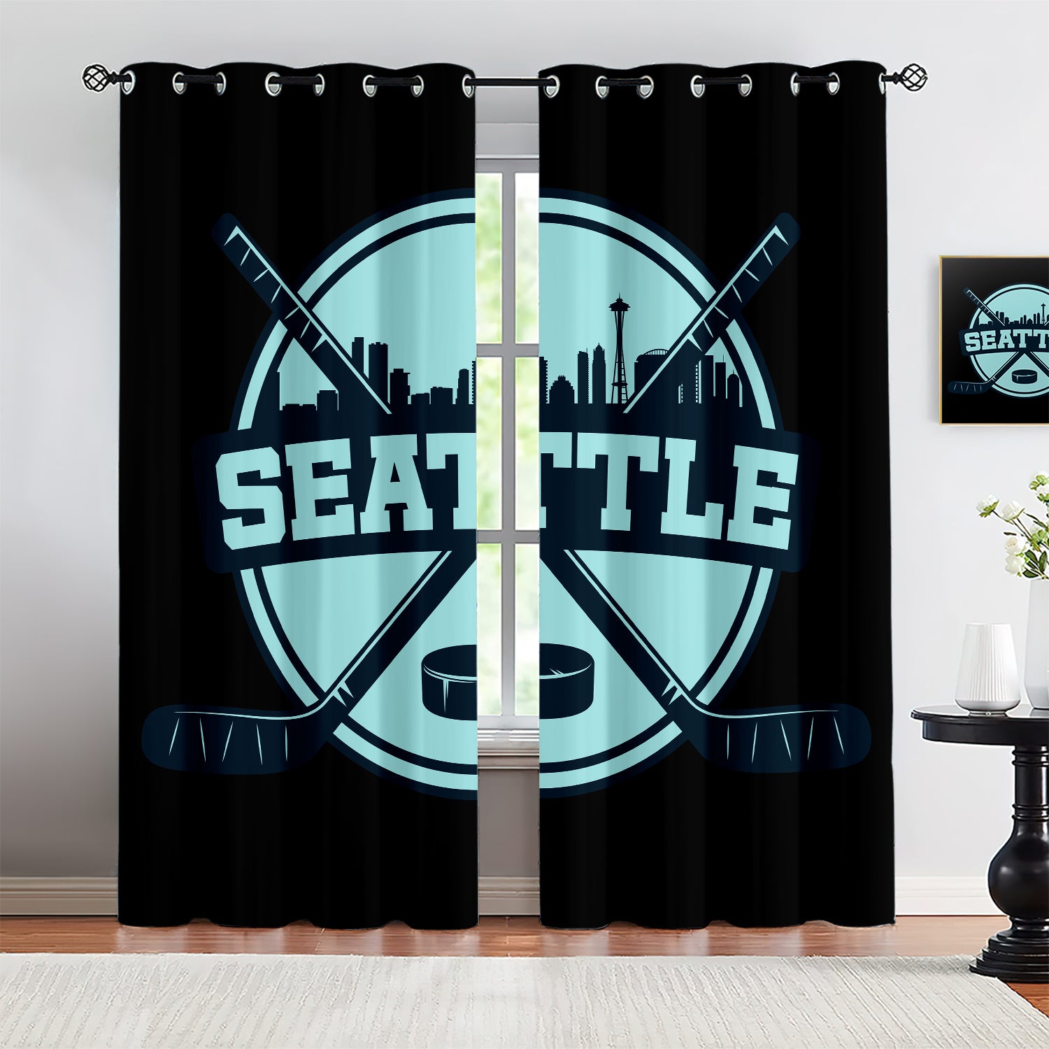Seattle Kraken Blackout Curtains Drapes For Window Treatment Set